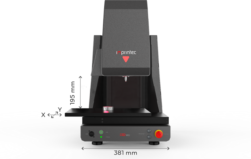 i3D WLI PRO – Frontale Ansicht mit bewegbarem XY-Kreuztisch und verfahrbarem Messkopf